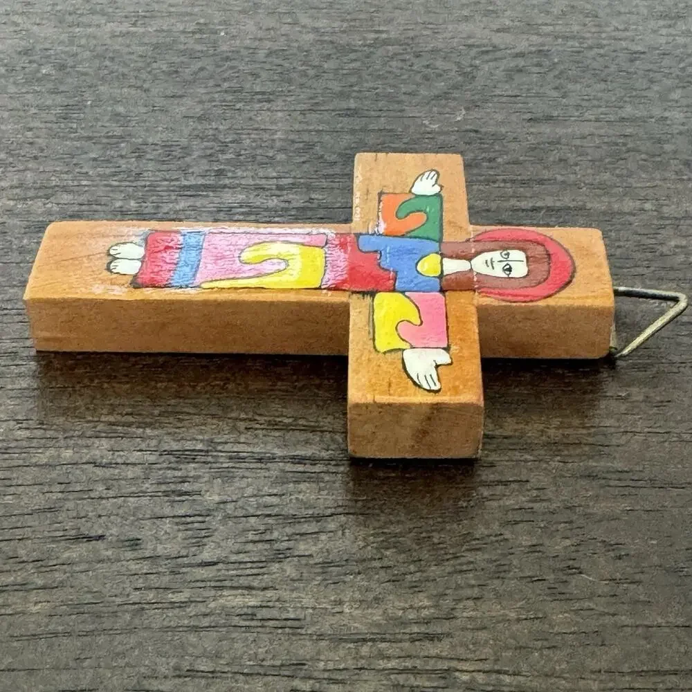 Cross with Christ El Salvador Vtg Crucifix Handmade Colorful Jesus Religious